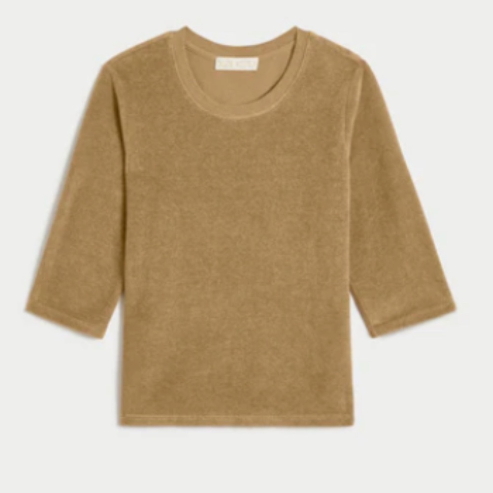 The Corfu Elbow Sleeve Crew in Velour, XXL, "tan"